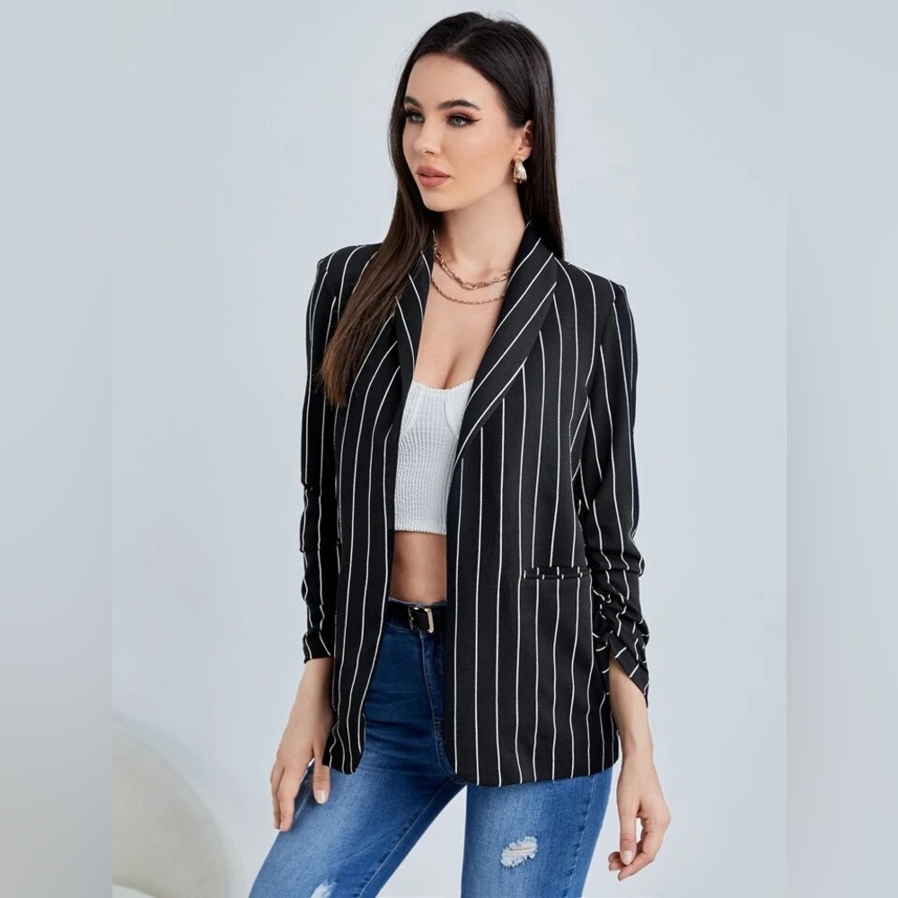 SHEIN | Woman’s Jacket/Flowy Blazer Sz 1XL | Black and White Stripe